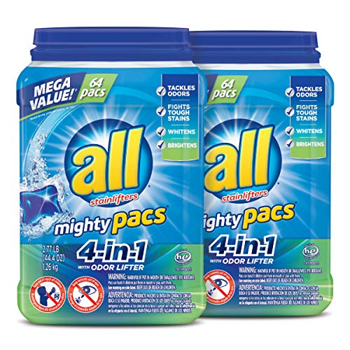 Book Cover All Mighty Pacs Laundry Detergent, 4-in-1 with Odor Lifter, 2 Tubs, 64Count