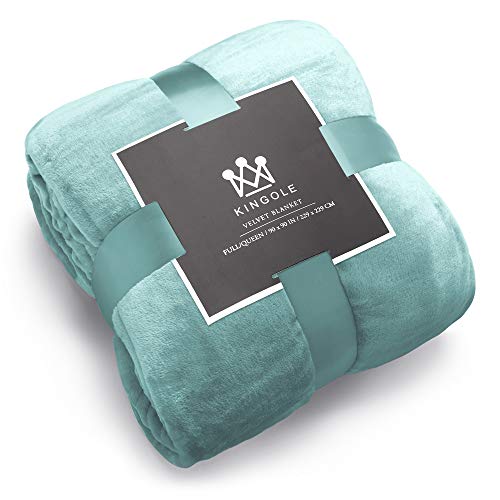 Book Cover Kingole Flannel Fleece Microfiber Throw Blanket, Luxury Celadon King Size Lightweight Cozy Couch Bed Super Soft and Warm Plush Solid Color 350GSM (108 x 90 inches)