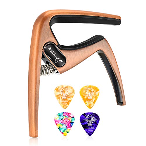 Donner Zinc Alloy Ukulele Capo DC-3U for Soprano Concert Tenor Baritone Ukulele 4 String with 4 picks, Bronze