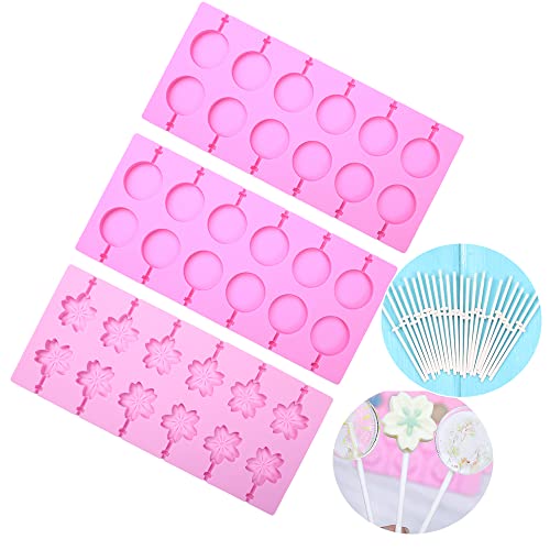 BAKER DEPOT Round Silicone Lollipop Molds Cherry Blossoms Chocolate Hard Candy Mold with plastic stick