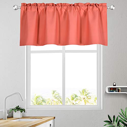 KEQIAOSUOCAI Coral Valance 18 Inch Length - Blackout Bedroom Valance Topper Curtains for Kitchen Bathroom, Coral, 1 Panel, 52W x 18L