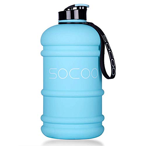 SOCOO 1.0-2.2L Water Jug Motivational Workout Fitness Bottle/BPA-Free for Gym Athletic Outdoor Plastic Sports (2.2L Blue)