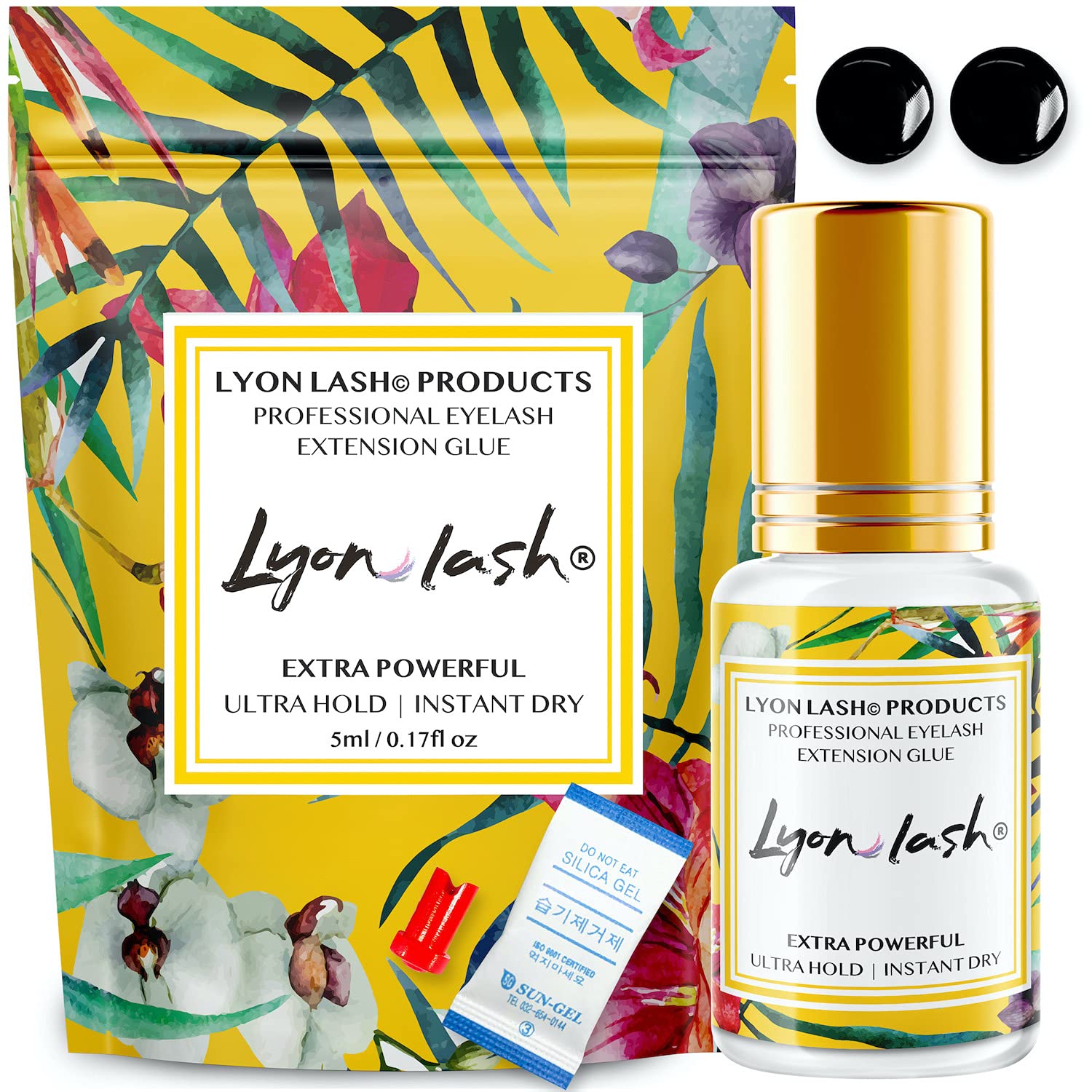 Extra Powerful Eyelash Extension Glue - Lyon Lash 5ml Performance Glue | 1-2 Sec Dry Time | 6-8 Weeks Retention | Black Adhesive Supplies for Professional Use