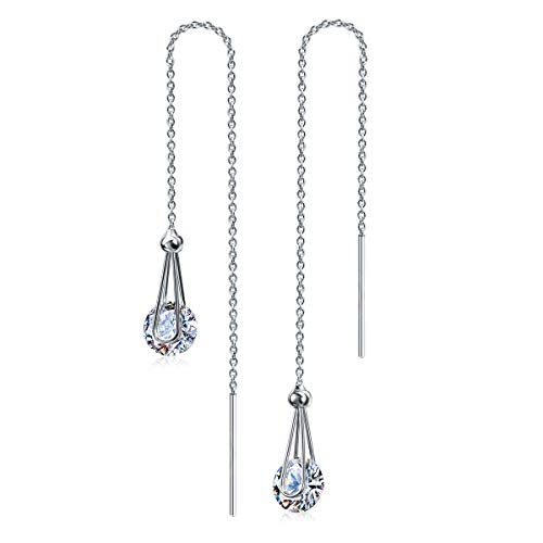 Kainier Drop Dangle Earrings CZ Tear Drop Style 14K White Gold Plated Cubic Zirconia Thread Dangling Earrings for Women and Girls