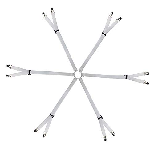 Eopocdor Bed Sheet Straps Adjustable,Metal Fasteners,6 Sides for Full,Queen,King Twin,Any Size Bed (White)