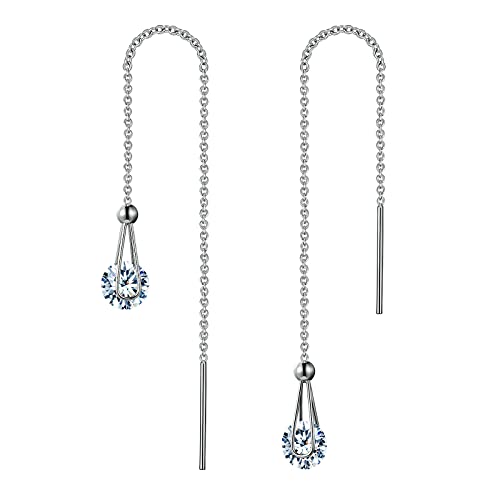 Kainier Drop Dangle Earrings CZ Tear Drop Style 14K White Gold Plated Cubic Zirconia Threader Dangling Earrings for Women and Girls