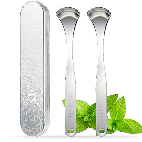 Stainless Steel Tongue Scraper Cleaner - Fresh Breath Tongue Scrapers Medical Grade Metal Tongue Scraping Cleaner 3 Convenient Cleaning Tables for Oral Care (2 Packs Silver)