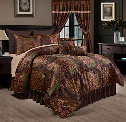 Chezmoi Collection Amelia 9-Piece Floral Jacquard Patchwork Comforter Set, California King