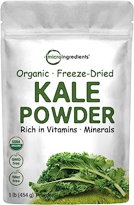 Sustainably US Grown, Organic Kale Powder, 1 Pound (90 Servings), Green Superfood for Overall and Liver Health, No GMOs and Vegan Friendly