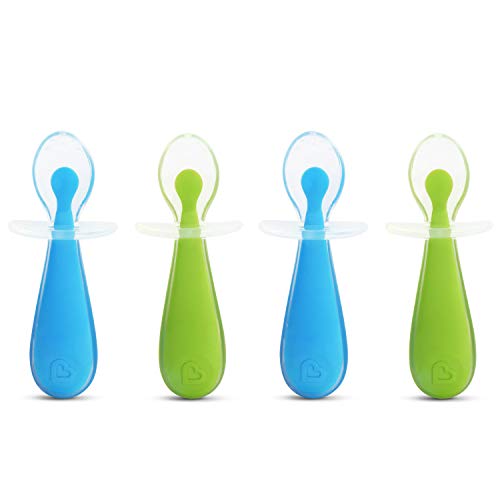 Book Cover Munchkin 4 Piece Silicone Trainer Spoon, Blue/Green