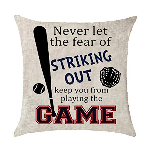 GAWEKIQE Sport Baseball Never Let The Fear of Striking Out Play The Game Gift Holiday Cotton Linen Throw Pillow Cover Cushion Case Holiday Decorative 18"X18"Inch Gift Decorative Pillow (55)