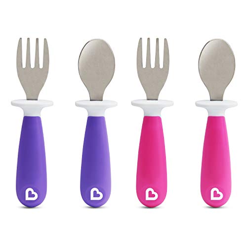Munchkin Raise 4 Count Toddler Fork and Spoon, Pink/Purple, 12+