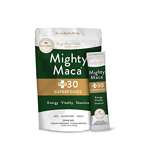 Mighty Maca Plus - Delicious Organic Maca Root Superfoods Greens Keto Detox Drink Powder, All-Natural, Alkaline & Vegan (16 Travel Packs)