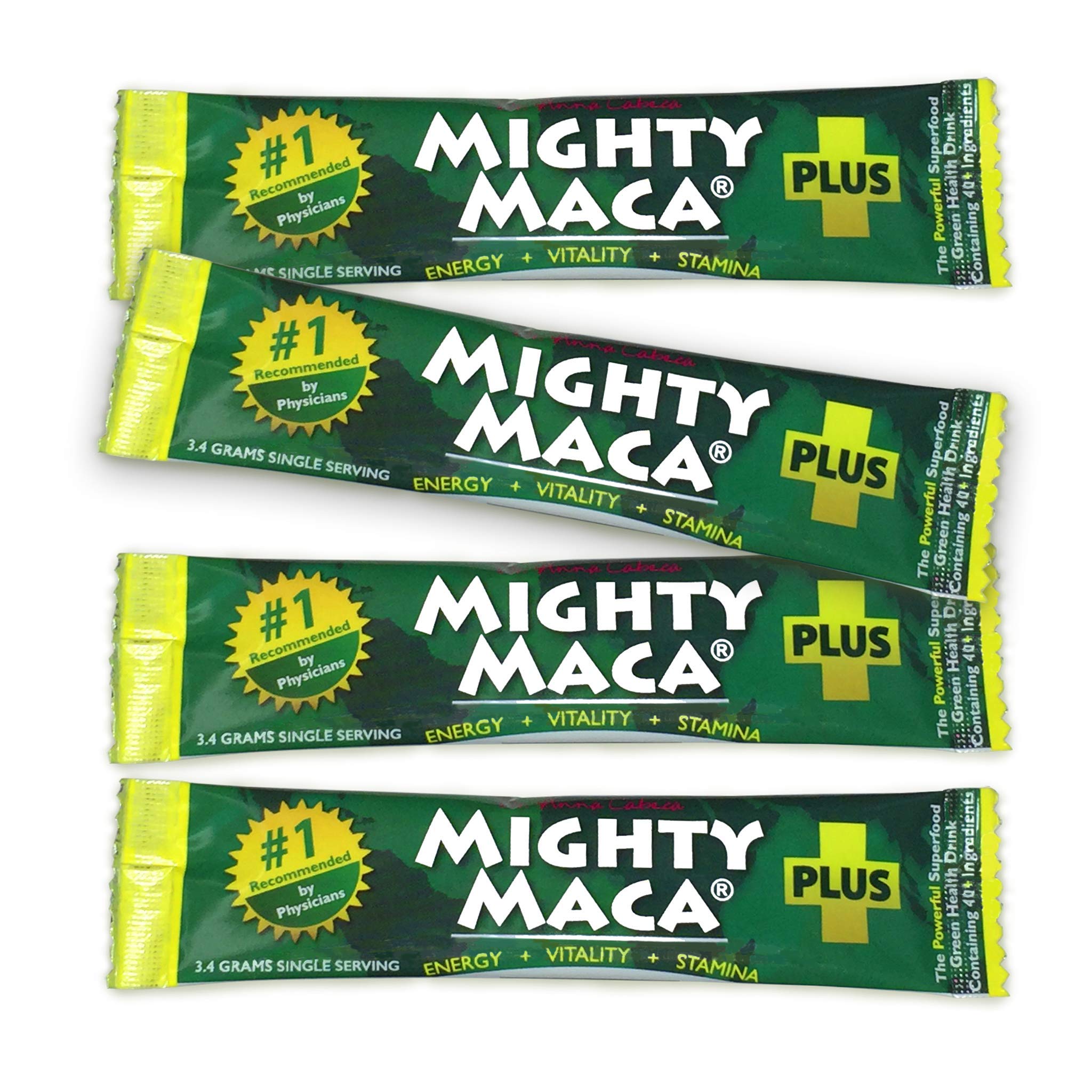 Mighty Maca Plus - 4 Day Trial Pack Delicious, All-Natural, Organic Maca Superfoods Greens Drink, Allergen & Gluten Free, Vegan, Powder