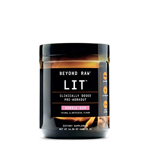 Beyond Raw LIT Pre Workout Powder Energy Drink | Bubble Gum | 30 Servings | Contains Caffeine, Creatine, L-Citruline, and Beta-Alanine | Nitrix Oxide and Preworkout Supplement