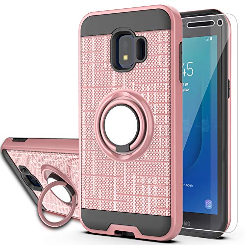 YmhxcY Galaxy J2 Core Case,J2 (2019) /J2 Shine/ J2 Dash/ J2 Pure with HD Screen Protector, 360 Degree Rotating Ring & Bracket Dual Layer Resistant Back Cover for Samsung J2 2019(5.0")-ZH Rose Gold