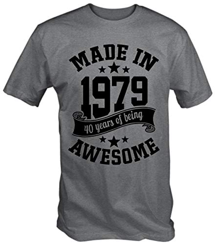 6TN Men's Made in 1979 40 Years of Being Awesome 40th Birthday T Shirt (Large, Sport Grey)