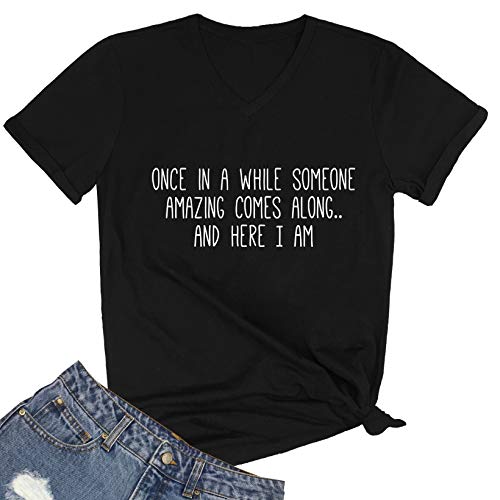 SELECTEES Women V-neck Printed Funny Graphic T-shirts Teen Girls Tops