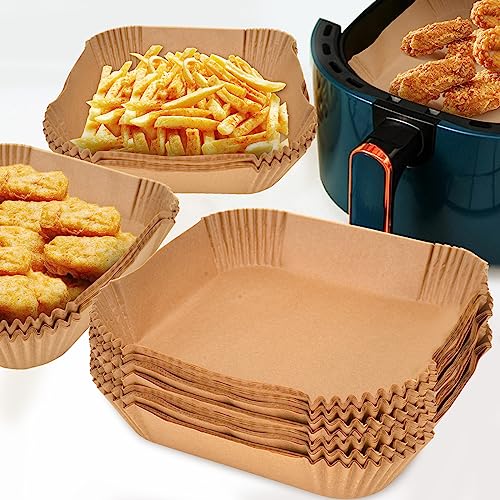 Numola Air Fryer Liners Disposable, 100 PCS Square 7 Inch Liners for 3-5QT Air Fryers, Safe and Non-Stick Heat Resistant Oil-Proof Parchment Paper for Baking, Roasting and Grilling