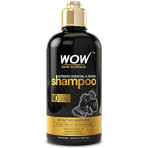 WOW Skin Science Activated Charcoal & Keratin Shampoo - Full Scalp Detox Cleanse - Restore Dry, Damaged Strands For Soft, Smooth, Shiny Hair- Sulfate & Paraben Free - All Hair Types, Adults & Children - 500 mL