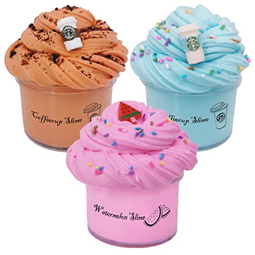 Sunool 3 Pack Butter Slimes , Cafe Brown,Pink Watermelon, Ocean Blue Slime Putty Stress Relief and Scented Sludge Toy, for Boys and Girls
