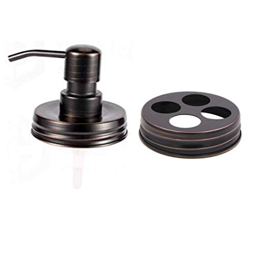 The Southern Jarring Co. Bathroom Accessories Lid Set - Jars NOT Included - Mason Jar Hand Soap Dispenser and Toothbrush Holder Lids - Modern Farmhouse Bathroom Decor (Oil-Rubbed Bronze)
