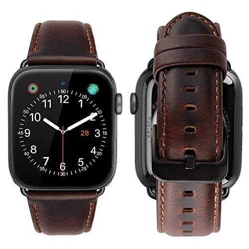Book Cover iBazal Compatible with Apple Watch Band 42mm 44mm,Genuine Leather Bands Replacement Strap for iWatch Series 4 44mm Series 3 Series 2 Series 1 42mm Sports & Edition Men Women-42/44mm Coffee+Black Clasp