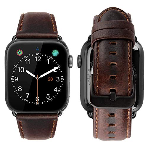 iBazal Compatible with Apple Watch Band 42mm 44mm,Genuine Leather Bands Replacement Strap for iWatch Series 4 44mm Series 3 Series 2 Series 1 42mm Sports & Edition Men Women-42/44mm Coffee+Black Clasp