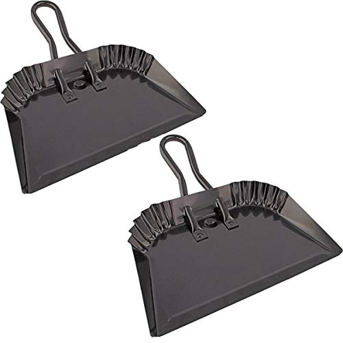 Edward Tools Black Metal Dustpan 12” - Heavy Duty Powder Coated Steel Does not chip or Bend - Precision Edge for Small Item Sweeping - Loop Handle for Comfort/Hanging (2)