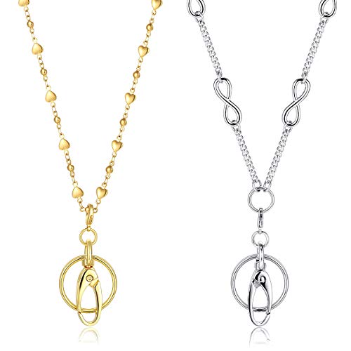 2 Pack ECOHIP Jewelry Cute Lanyard with ID Badge Holder Necklace lanyards for Women