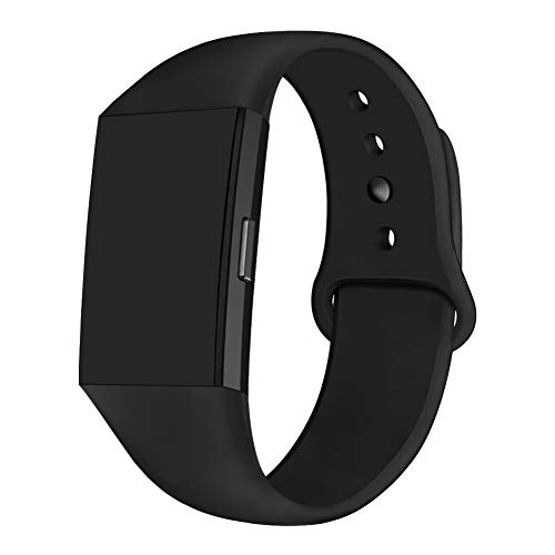Book Cover GHIJKL Sports Band Compatible Fitbit Charge 2, Soft Silicone Replacement Wristband for Fitbit Charge 2,Women Men, Large, Black with Blck Button