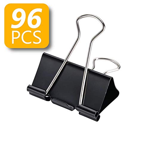 Book Cover Binder Clips 1-inch, Medium Paper Clamps, Black 96/Box, Seaside Supply