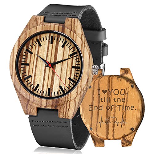 shifenmei Engraved Watches, Wooden Watches Personalized Gifts Customized Wood Watch for Men Women Husband Wife Groomsmen Birthday Wedding Anniversary Graduation Christmas S5520