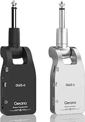 Getaria 2.4GHZ Wireless Guitar System Built-in Rechargeable Lithium Battery Digital Transmitter Receiver for Electric Guitar Bass (Black)