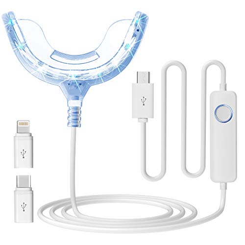 Teeth Whitening LED Light-PHOBE 16 LED Teeth Whitening Light Mouth Tray Teeth Whitening Enhancer Light Trays Connected with iPhone/Android/Type-C for Home Use