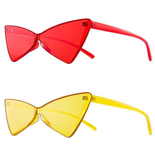 NOVMAS One Piece Rimless Sunglasses Small Cateye Colorful Triangle Glasses Transparent Candy Color Tinted Eyewear