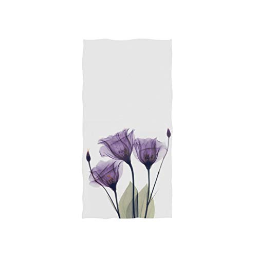 Naanle Purple Flower with Bud Leaves On White Violet Floral Design Soft Bath Towel Absorbent Hand Towels Multipurpose for Bathroom Hotel Gym and Spa 30"x15"