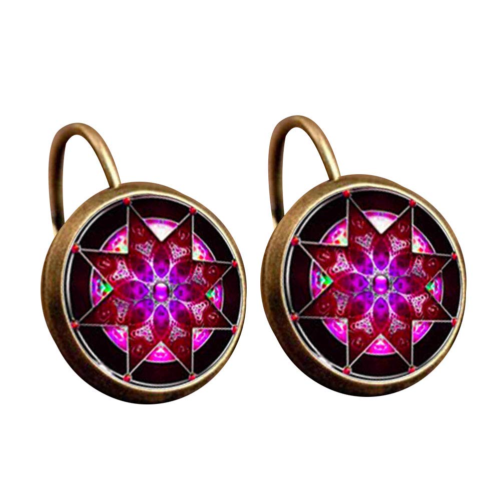 WillowswayW Vintage Bohemian Round Lotus Leverback Earrings Women Party Banquet Jewelry