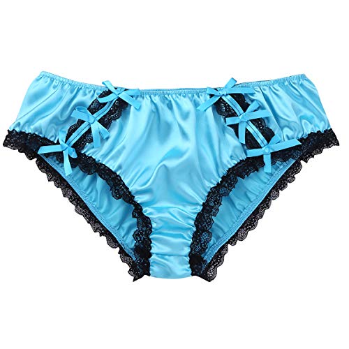inlzdz Men's Silky Satin Ruffled Lace Lingerie French Maid Sissy Crossdress Panties Underwear