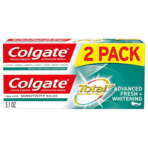 Colgate Total Whitening Toothpaste, Advanced Fresh + Whitening Gel, 5.1 Ounce (Pack of 2)