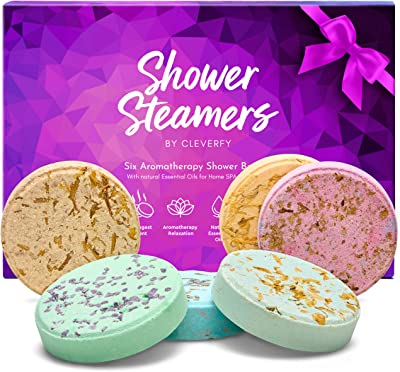Book Cover Cleverfy Aromatherapy Shower Steamers - Variety Set Of 6x Shower Bombs With Essential Oils For Relaxation. Shower Bomb Melts For Women Who Has Everything. Shower Steamer Tablets (Fizzies) For Home Spa