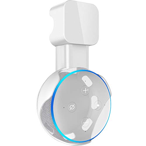 Book Cover (UPGRAGE Version) Jovitec 1 Pack Outlet Wall Mount Hole-Free Stand Holder for All-New Echo Dot 3rd Gen, Compact Bracket with Cable Management, No Messy Wires, No Need to Drill Holes (White)