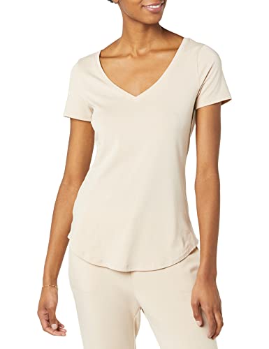 Amazon Brand - Core 10 Women's Soft Pima Cotton Stretch V-Neck Yoga Short Sleeve T-Shirt