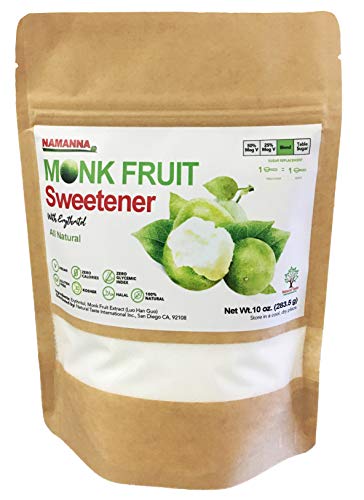 Book Cover NAMANNA Monk Fruit Sweetener - 1:1 Sugar Substitute, Keto, Sugar Free, Non GMO, Kosher, Gluten Free, Classic White with Erythritol, Granulated, 10 oz