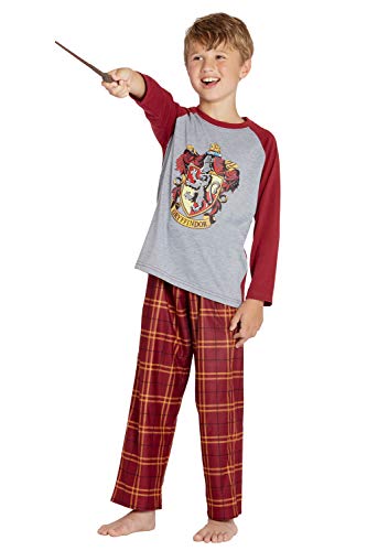 Harry Potter Pajamas Little and Big Boys' Raglan Shirt and Plaid Pants Set -Gryffindor, Ravenclaw, Slytherin, Hufflepuff