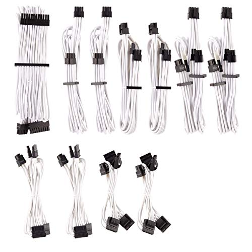 CORSAIR Premium Individually Sleeved PSU Cables Pro Kit for Corsair PSUs â€“ White, 2 Year Warranty