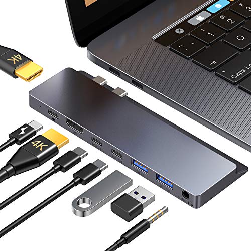 Book Cover USB C Hub,GIKERSY 8-in-1 USB C Docking Station with 2 HDMI 4K,3 USB-C Ports,2 USB 3.0 Ports,3.5mm Audio Jack,Compatible with MacBook Pro Air 2020-2016