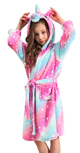 Doctor Unicorn Soft Unicorn Hooded Star Dots Bathrobe - Unicorn Gifts for Girls (Pink, 6 Years)