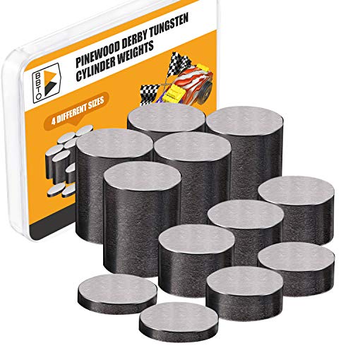 Book Cover BBTO 12 Pieces, 3.625 oz. Tungsten Weights 3/8 Inch Incremental Cylinders Car Incremental Weights Compatible with Pinewood Car Derby Weights