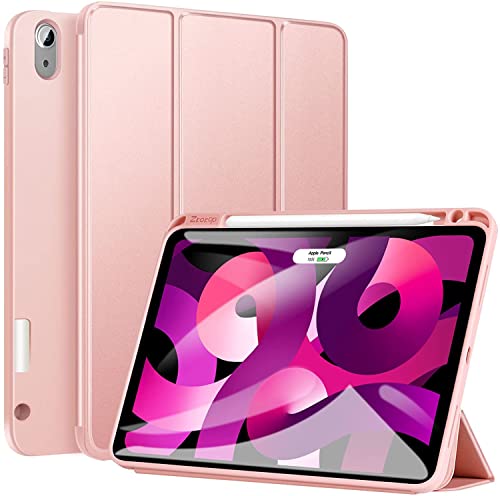 ZtotopCases iPad Air 6th/5th/4th Gen Case & iPad Pro 11" Case with Pencil Holder, Soft TPU Trifold Smart Cover, Rose Gold